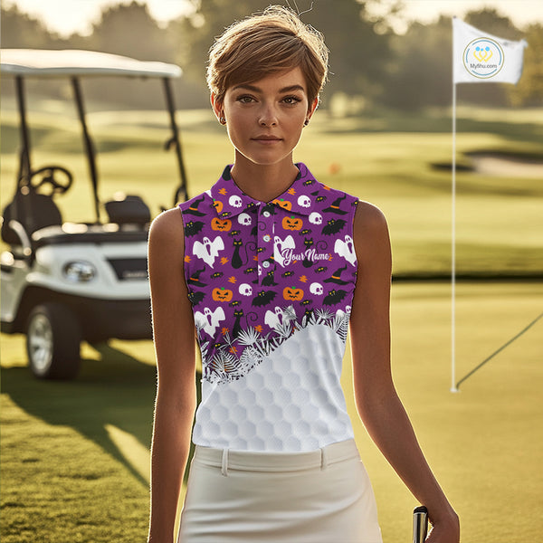 Personalized funny purple Halloween pattern Women sleeveless golf polo shirts best ladies golf wears NQS10315