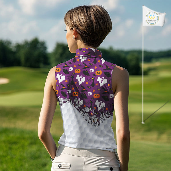 Personalized funny purple Halloween pattern Women sleeveless golf polo shirts best ladies golf wears NQS10315