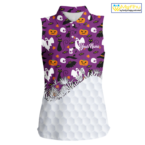 Personalized funny purple Halloween pattern Women sleeveless golf polo shirts best ladies golf wears NQS10315