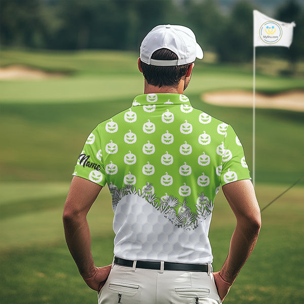 Personalized funny green pumpkin Halloween pattern mens golf polo shirts best mens golf wears NQS10316
