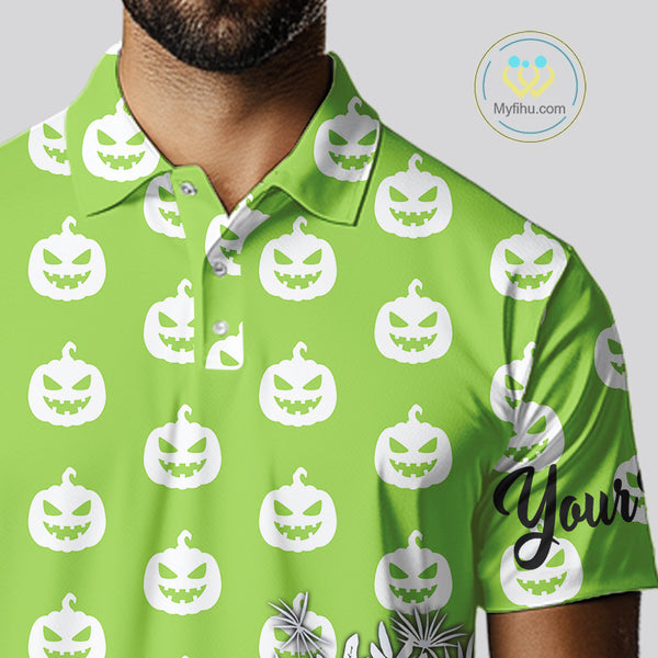 Personalized funny green pumpkin Halloween pattern mens golf polo shirts best mens golf wears NQS10316