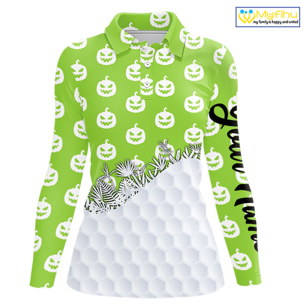 Personalized funny green pumpkin Halloween pattern Women golf polo shirts best ladies golf wears NQS10316