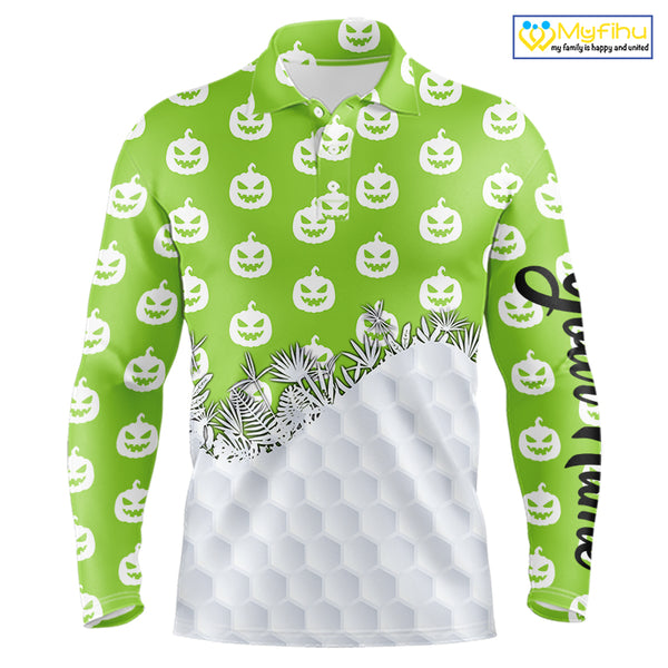 Personalized funny green pumpkin Halloween pattern mens golf polo shirts best mens golf wears NQS10316