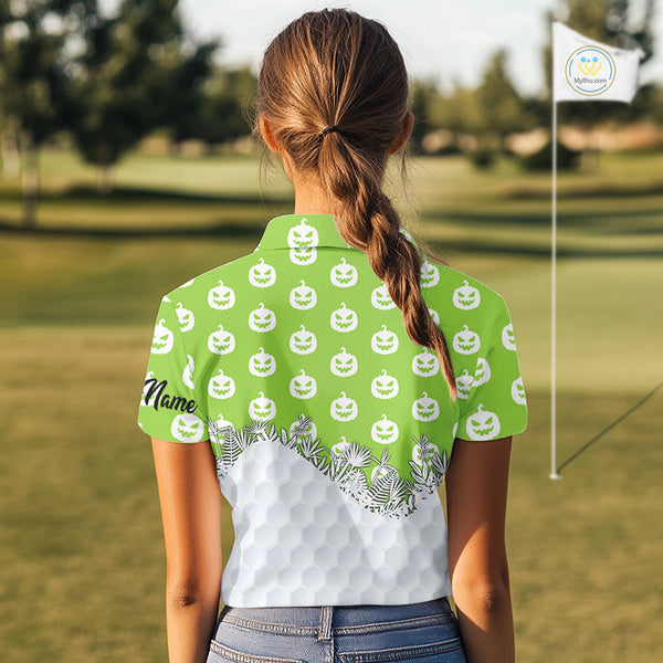 Personalized funny green pumpkin Halloween pattern Women golf polo shirts best ladies golf wears NQS10316