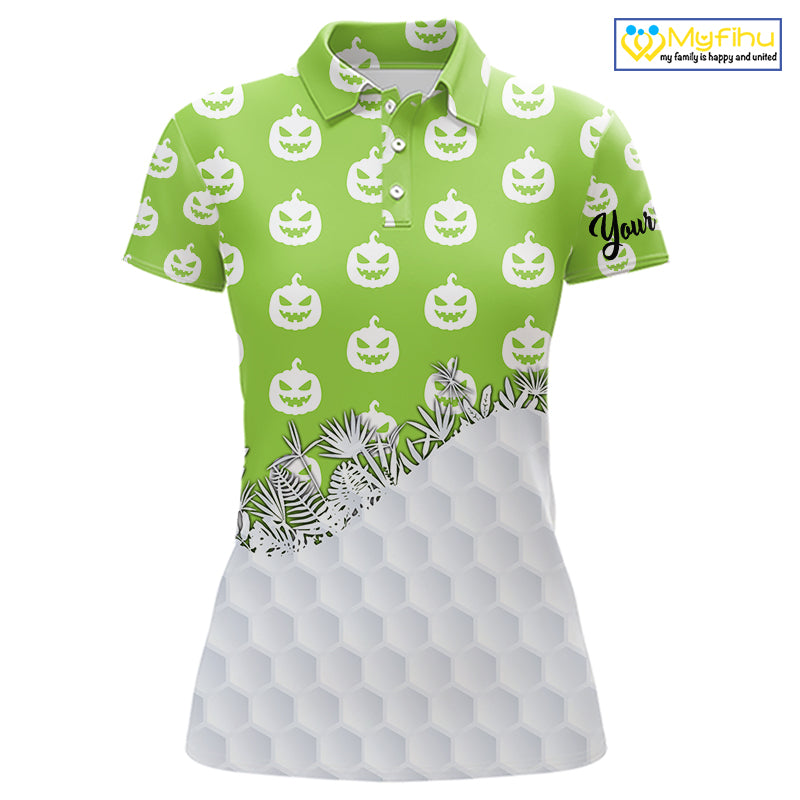 Personalized funny green pumpkin Halloween pattern Women golf polo shirts best ladies golf wears NQS10316