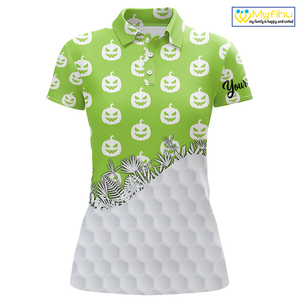 Personalized funny green pumpkin Halloween pattern Women golf polo shirts best ladies golf wears NQS10316