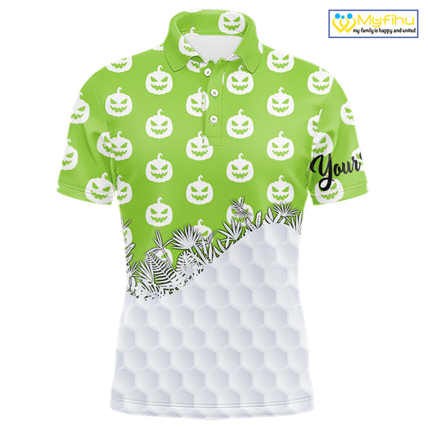 Personalized funny green pumpkin Halloween pattern mens golf polo shirts best mens golf wears NQS10316