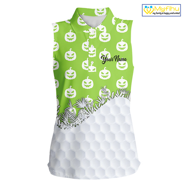 Personalized green pumpkin Halloween pattern Women sleeveless golf polo shirts best ladies golf wears NQS10316