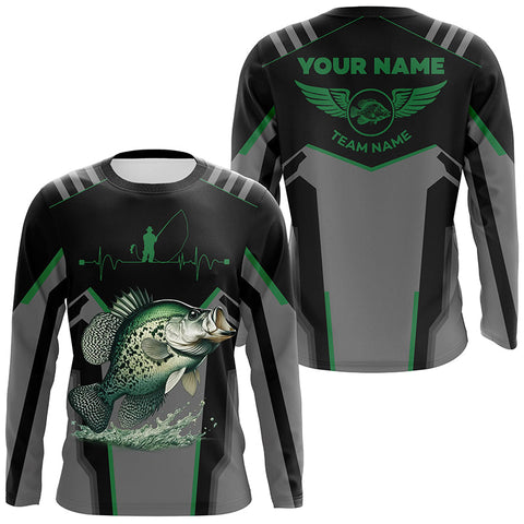 Personalized Black Crappie Fishing jerseys, Team Crappie Fishing Long Sleeve tournament shirts | Green NQS6222