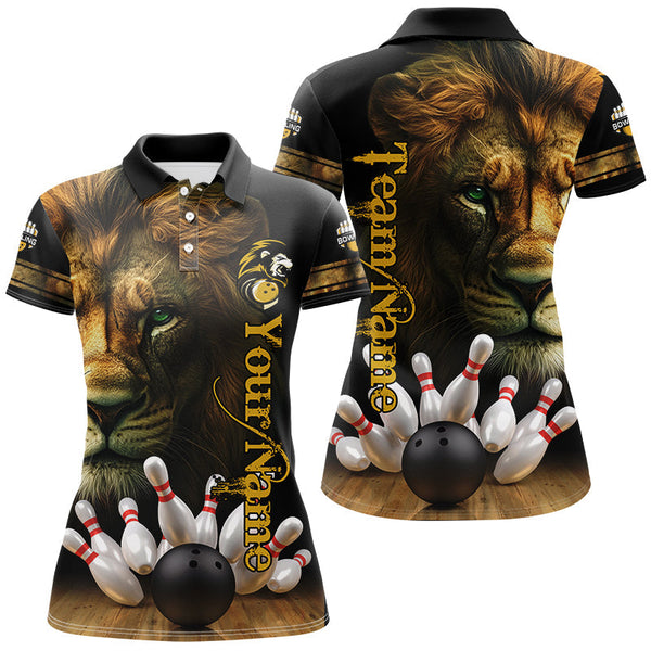 Lion Bowling Polo, Quarter Zip Shirt For Women Custom Bowling League Shirt Bowling Team Jerseys Outfit NQS8561