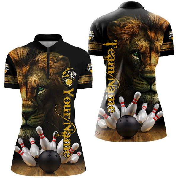 Lion Bowling Polo, Quarter Zip Shirt For Women Custom Bowling League Shirt Bowling Team Jerseys Outfit NQS8561