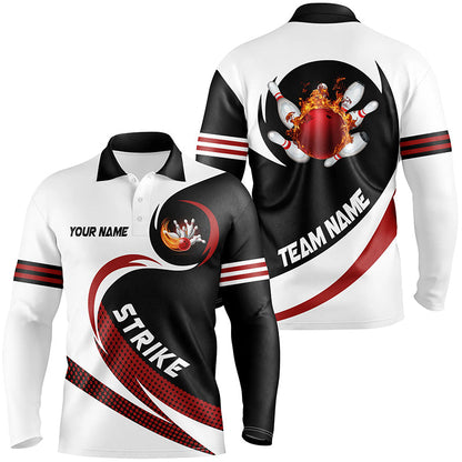 Black and white Bowling Polo Shirts For Men Custom flame bowling ball fire strike Team League Jerseys NQS6717