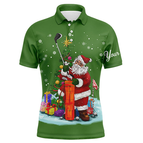 Christmas golf shirts custom name Mens golf polo shirt - Santa Golfer Christmas golf gifts | Green NQS4432