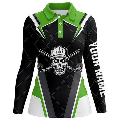 Black Womens golf polo shirts custom golf skull shirt for ladies, golf attire for women | Green NQS6905