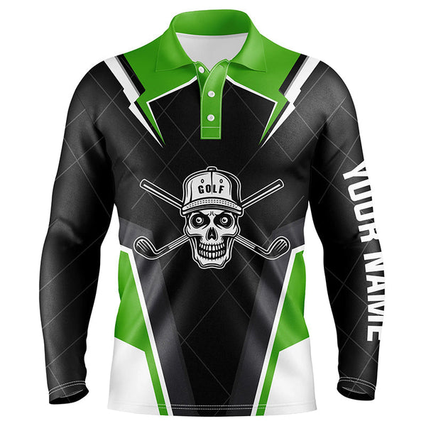 Black Mens golf polo shirts custom golf skull shirt for mens, golf attire for mens | Green NQS6905