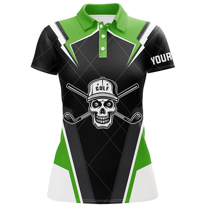 Black Womens golf polo shirts custom golf skull shirt for ladies, golf attire for women | Green NQS6905