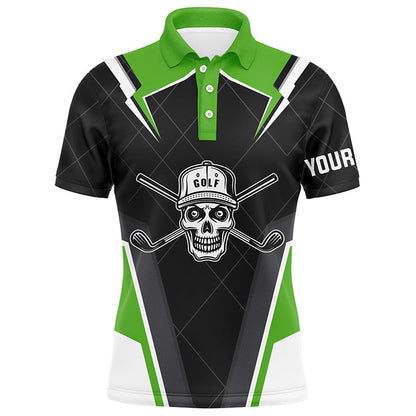 Black Mens golf polo shirts custom golf skull shirt for mens, golf attire for mens | Green NQS6905