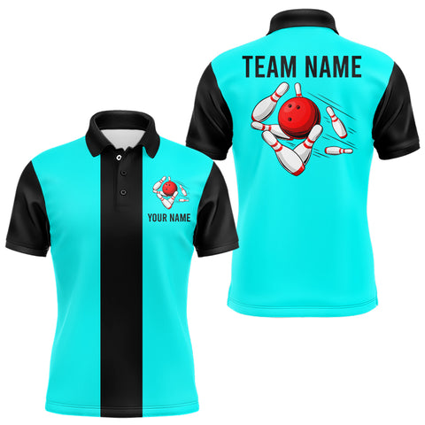 Personalized Cyan Blue and Black Retro Bowling Shirts For Men custom vintage bowling team jerseys NQS9046