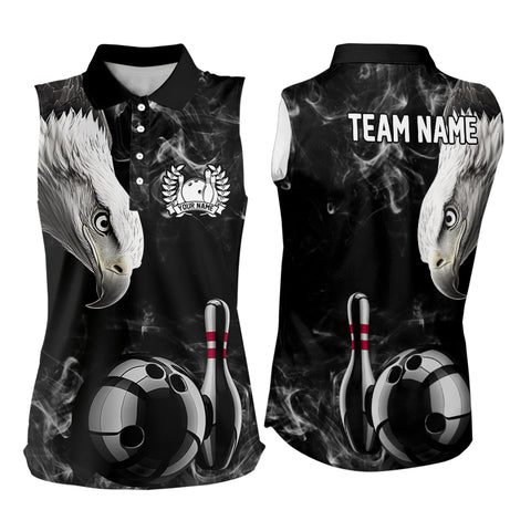 Personalized Black Eagle Smoke Bowling Sleeveless Polo Shirt custom Bowling Team Jerseys NQS9049