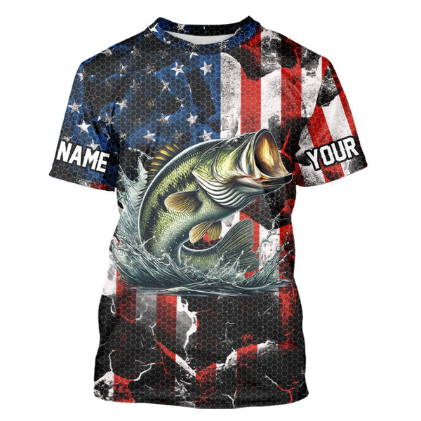 Largemouth Bass fishing American flag Custom UV protection performance long sleeve fishing jerseys NQS9276
