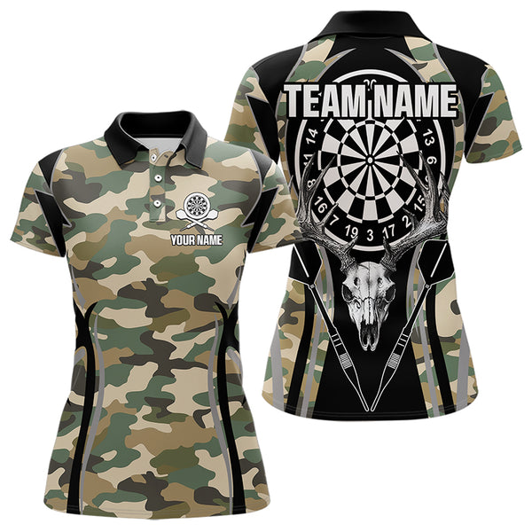 Deer Skull Darts Board Camo Darts Polo, Quarter zip Shirts For Women Custom Team Darts Jersey NQS9444