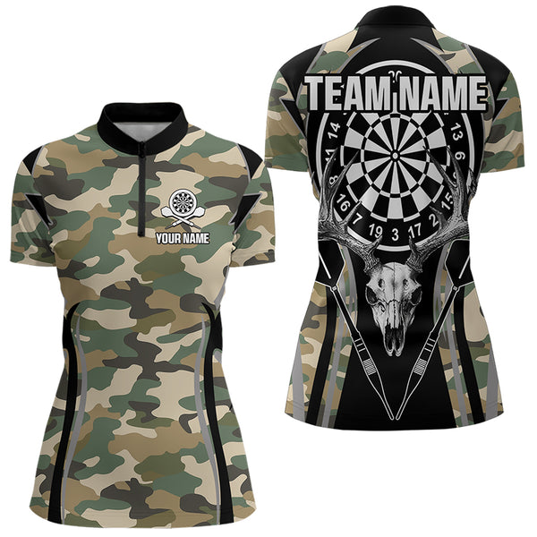Deer Skull Darts Board Camo Darts Polo, Quarter zip Shirts For Women Custom Team Darts Jersey NQS9444