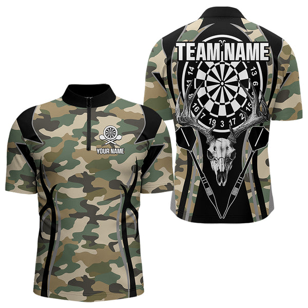 Deer Skull Darts Board Camo Darts Polo, Quarter zip Shirts For Men Custom Team Darts Jersey NQS9444