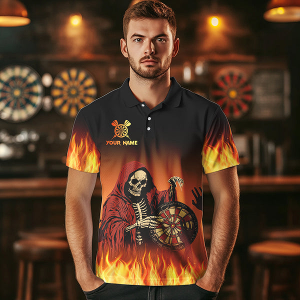 Flame Skull Reaper Darts Polo, Quarter zip Shirts For Men Custom Team Darts Jersey Outfit NQS9447