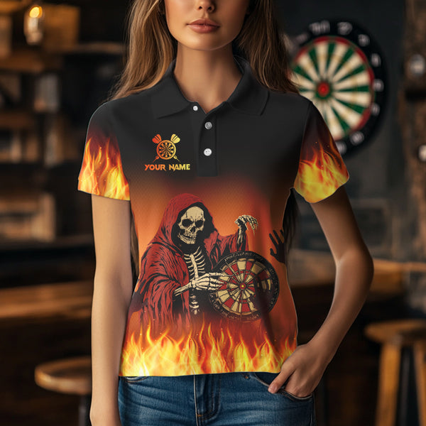 Flame Skull Reaper Darts Polo, Quarter zip Shirts For Women Custom Team Darts Jersey Outfit NQS9447