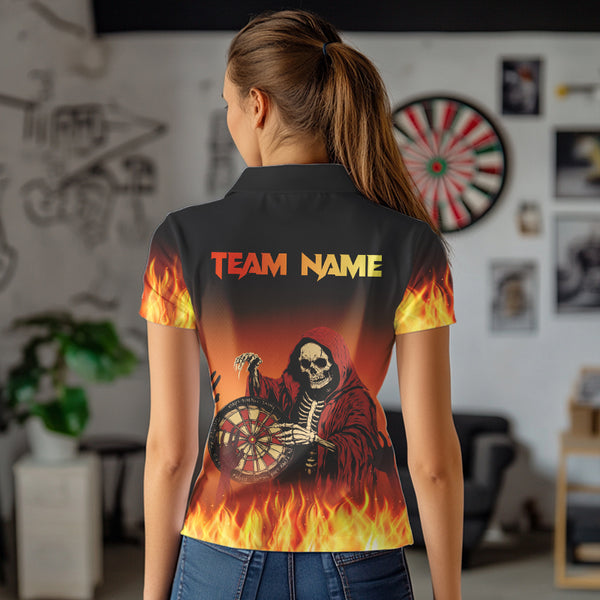 Flame Skull Reaper Darts Polo, Quarter zip Shirts For Women Custom Team Darts Jersey Outfit NQS9447