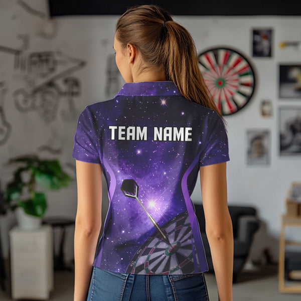Purple galaxy space pattern Darts Polo, Quarter zip Shirts For Women Custom Team Darts Jersey Outfit NQS9448