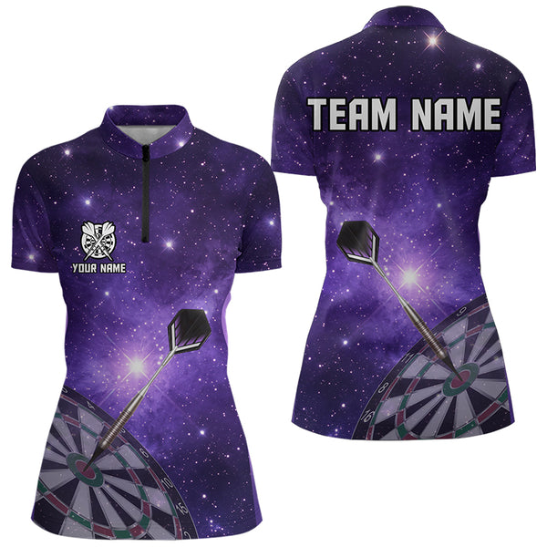 Purple galaxy space pattern Darts Polo, Quarter zip Shirts For Women Custom Team Darts Jersey Outfit NQS9448