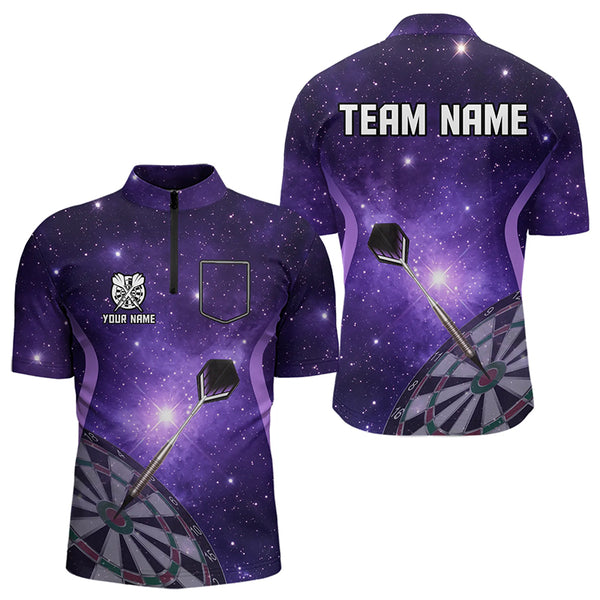 Purple galaxy space pattern Darts Polo, Quarter zip Shirts For Men Custom Team Darts Jersey Outfit NQS9448