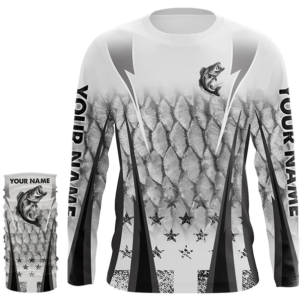 Black and white Largemouth Bass fishing scales Custom performance long sleeve Bass fishing shirts NQS7361
