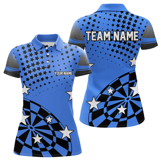 Stars Darts Polo, Quarter Zip Shirt For Women Custom Dart Team Jerseys | Blue NQS9777