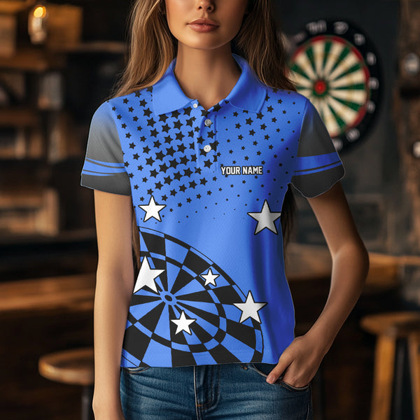 Stars Darts Polo, Quarter Zip Shirt For Women Custom Dart Team Jerseys | Blue NQS9777