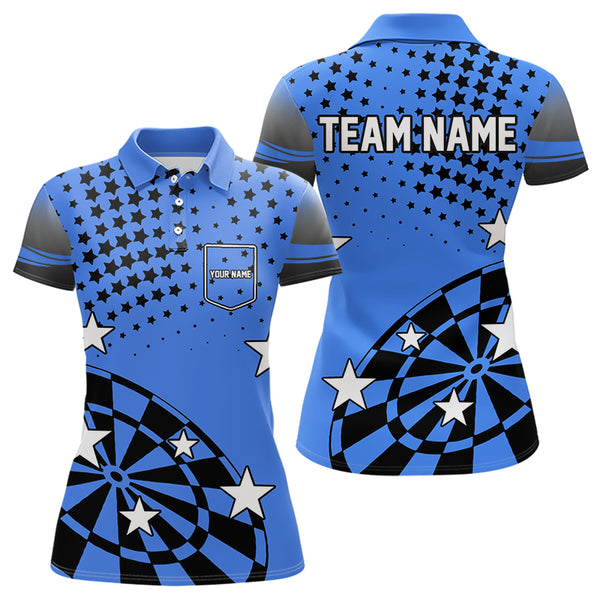 Stars Darts Polo, Quarter Zip Shirt For Women Custom Dart Team Jerseys | Blue NQS9777