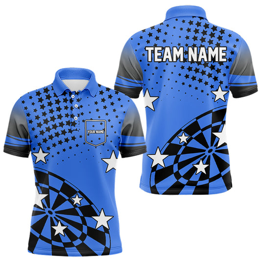 Stars Darts Polo, Quarter Zip Shirt For Men Custom Dart Team Jerseys | Blue NQS9777