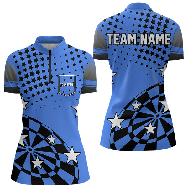 Stars Darts Polo, Quarter Zip Shirt For Women Custom Dart Team Jerseys | Blue NQS9777
