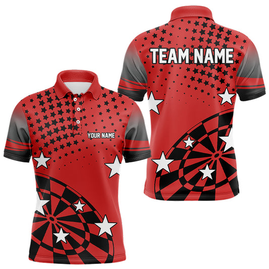 Stars Darts Polo, Quarter Zip Shirt For Men Custom Dart Team Jerseys | Red NQS9778