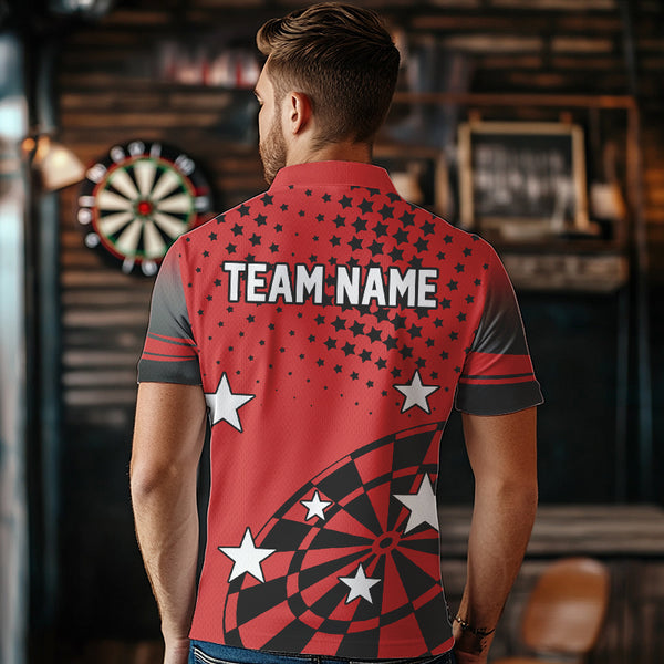 Stars Darts Polo, Quarter Zip Shirt For Men Custom Dart Team Jerseys | Red NQS9778