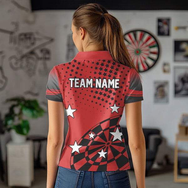 Stars Darts Polo, Quarter Zip Shirt For Women Custom Dart Team Jerseys | Red NQS9778