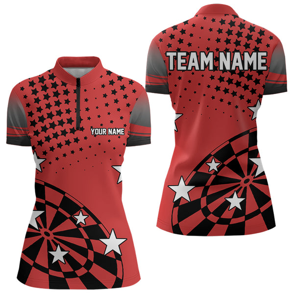 Stars Darts Polo, Quarter Zip Shirt For Women Custom Dart Team Jerseys | Red NQS9778