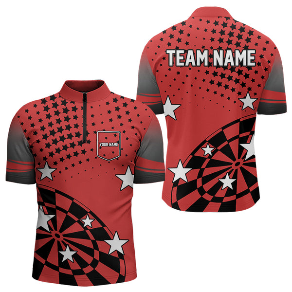Stars Darts Polo, Quarter Zip Shirt For Men Custom Dart Team Jerseys | Red NQS9778