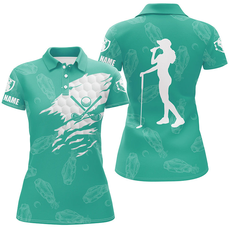 Womens golf polo shirts custom name golf clubs pattern shirt for ladies | Turquoise NQS7536