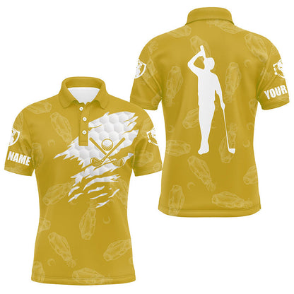 Mens golf polo shirt custom name golf clubs pattern shirt | Yellow NQS7536