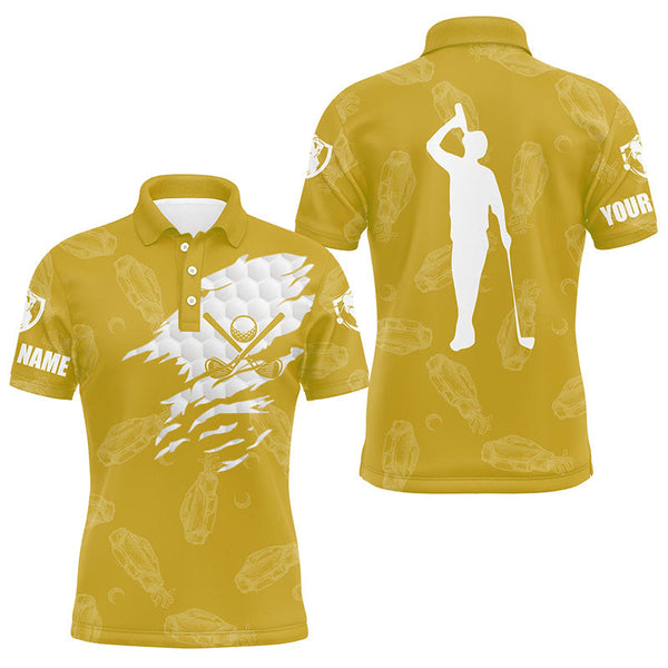 Mens golf polo shirt custom name golf clubs pattern shirt | Yellow NQS7536