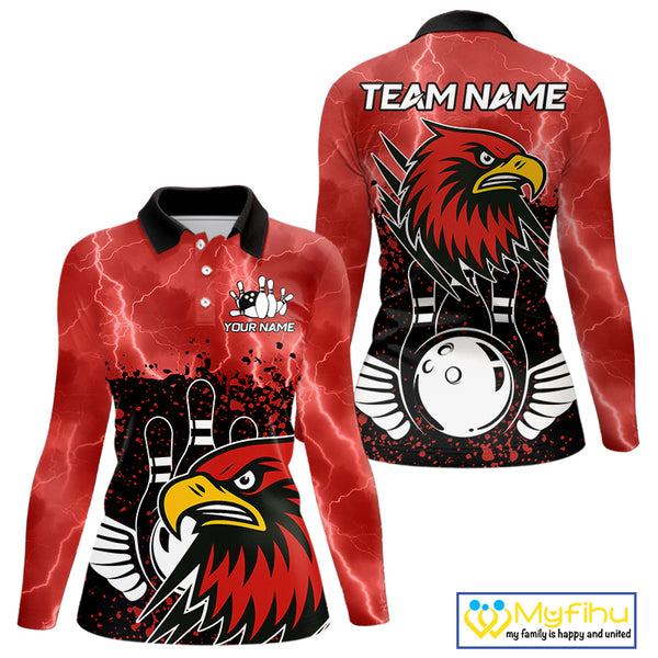 Black and Red Lightning thunder storm Eagle Bowling Shirts for Women Custom Team bowling jerseys NQS10022