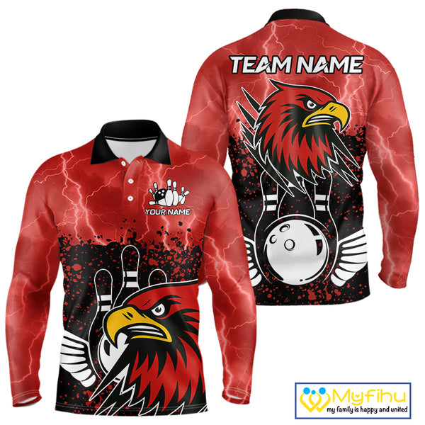 Black and Red Lightning thunder storm Eagle Bowling Shirts for Men Custom Team bowling jerseys NQS10022