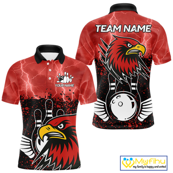 Black and Red Lightning thunder storm Eagle Bowling Shirts for Men Custom Team bowling jerseys NQS10022